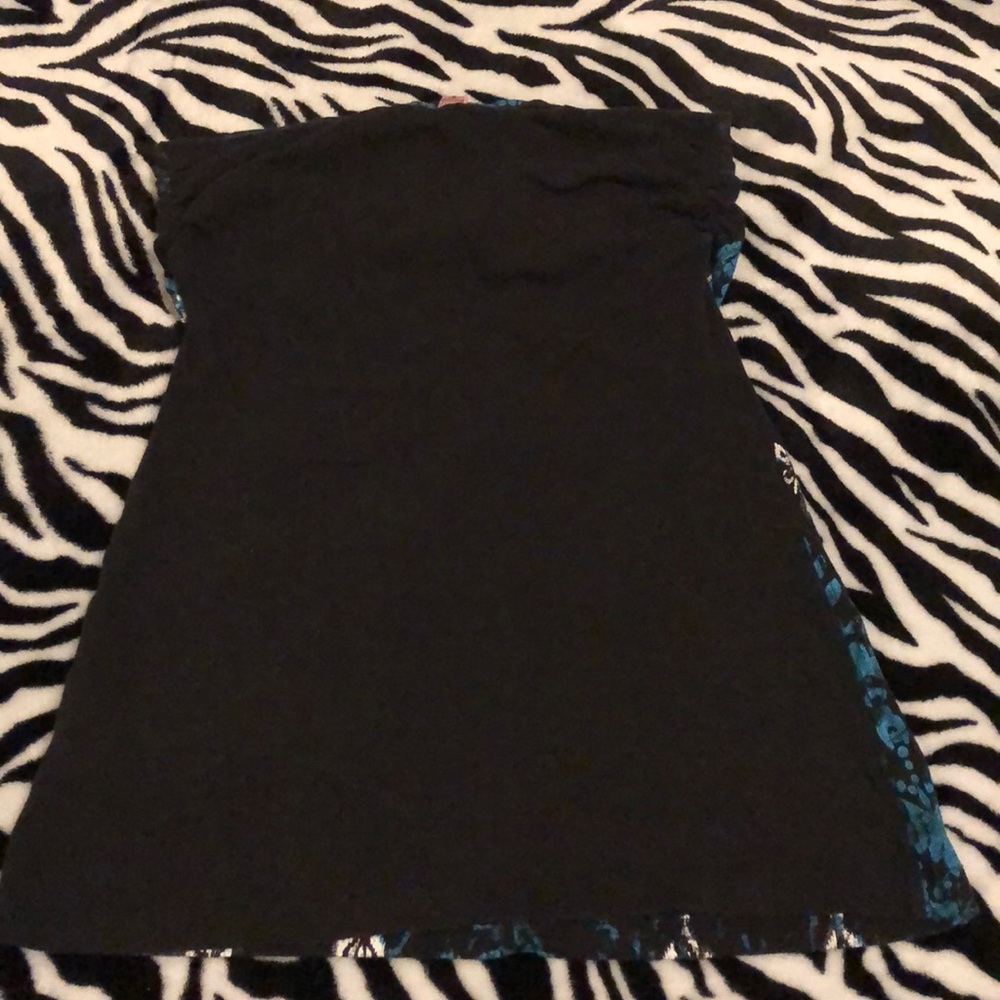 Dolled Up Black Strapless Top with Teal Medallion Print - Picture 2 of 3